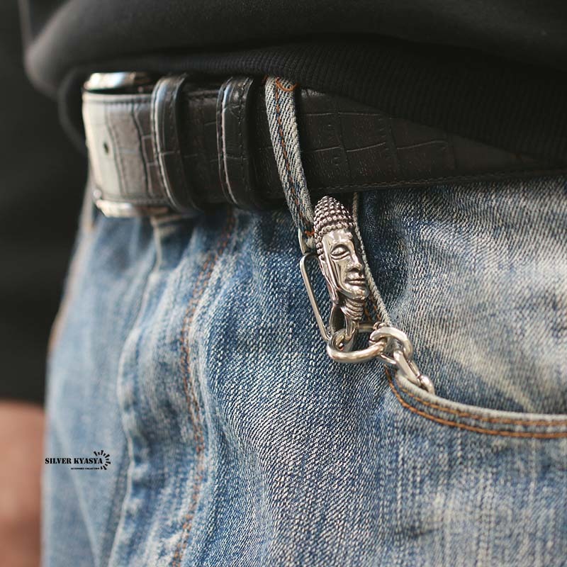 重厚 ステンレス キーホルダー クリップ キーチェーン 如来様 釈迦 仏