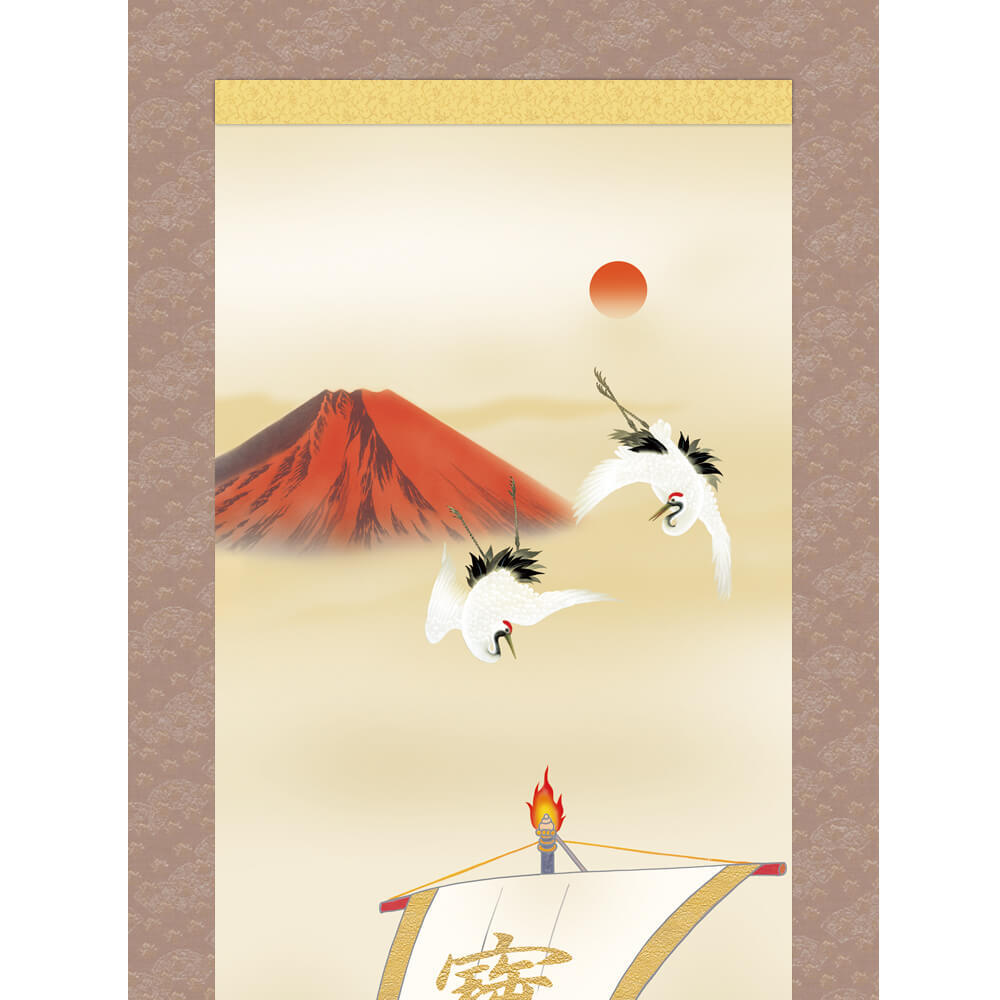 赤富士吉祥宝船 掛軸 尺五立 高精彩工芸画 手彩補色 掛け軸 掛軸 動物