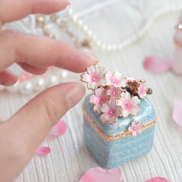 ジュエリーボックス 小枝桜 サクラ さくら 和風 桜の置物 ブルー