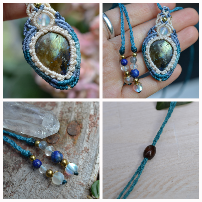 天然石】 【ハンドメイド】蒼い小宇宙☆ラブラドライト マクラメ編み