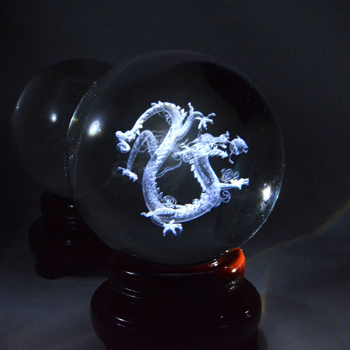 送料無料】水晶 龍 龍神 60mm クリスタル ガラス 置物 開運 水晶玉