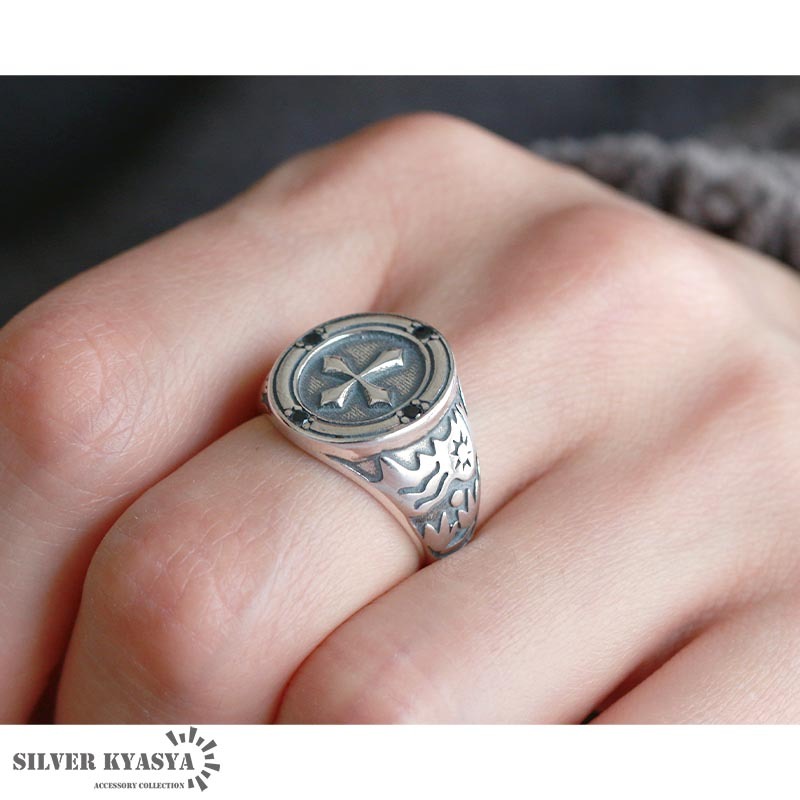 シルバー925 クロス 印台リング 十字架 指輪 ゴシックリング