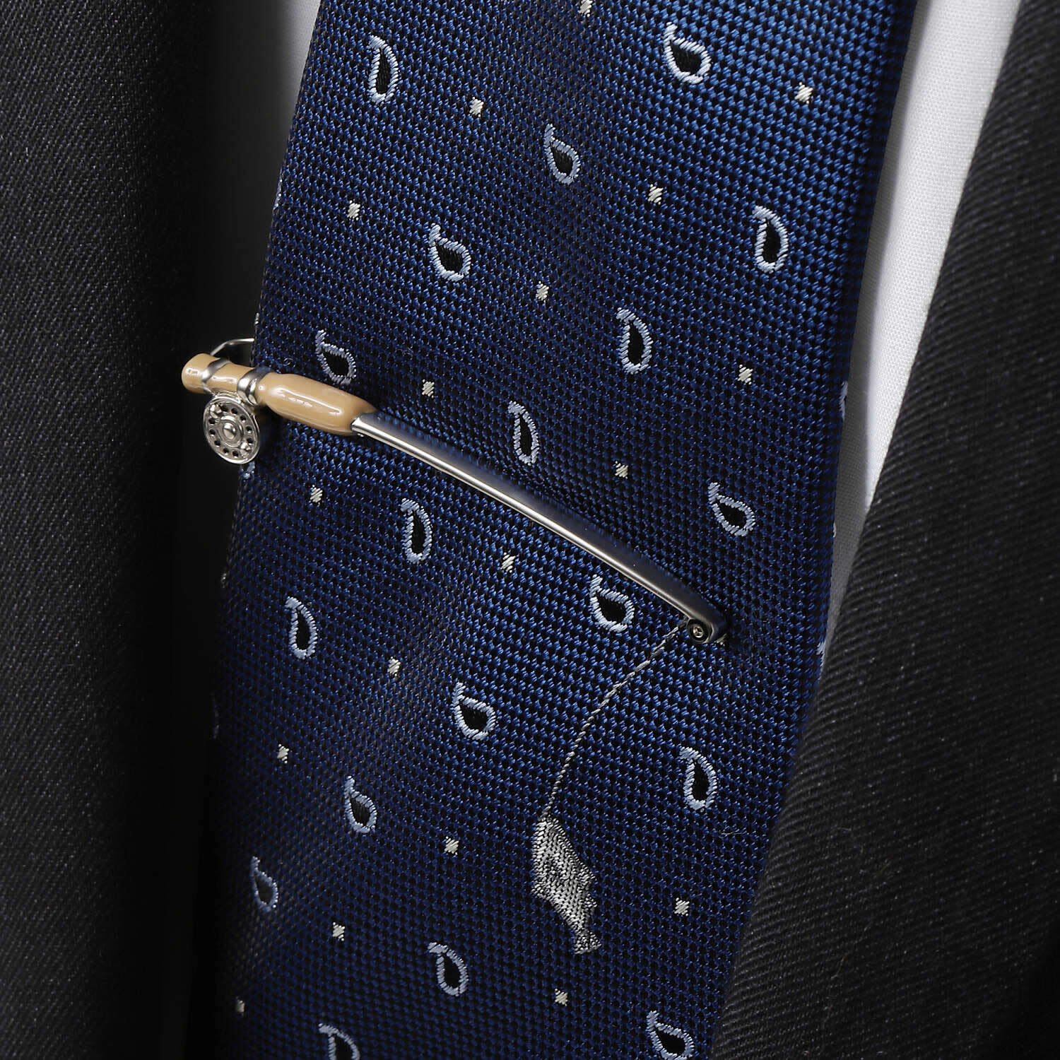 SWANK スワンク ブラウン 釣竿 魚 ネクタイ ネクタイピン セット