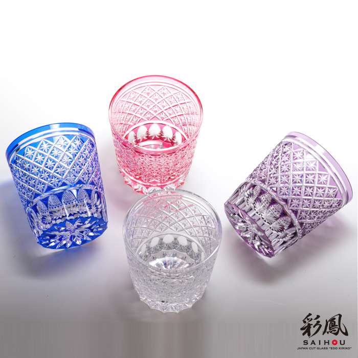 硝子工房 彩鳳】 江戸切子 オールド 彩 矢来星重文様 オールド 木