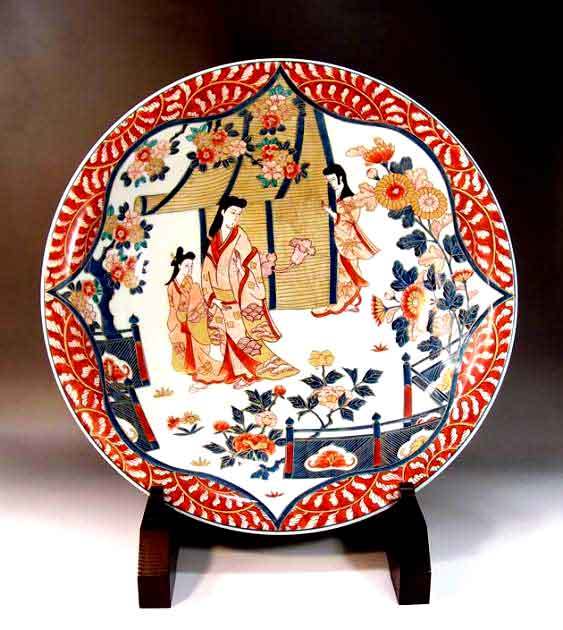 有田焼 陶芸家 藤井錦彩作】有田焼美術品 古伊万里染錦金彩唐草割元禄