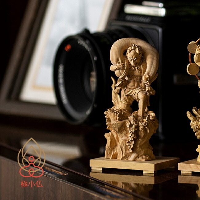 1-2W 極小仏 風神[風神像 神様 仏像 木製 木彫り 柘植 ツゲ 高さ9.5cm