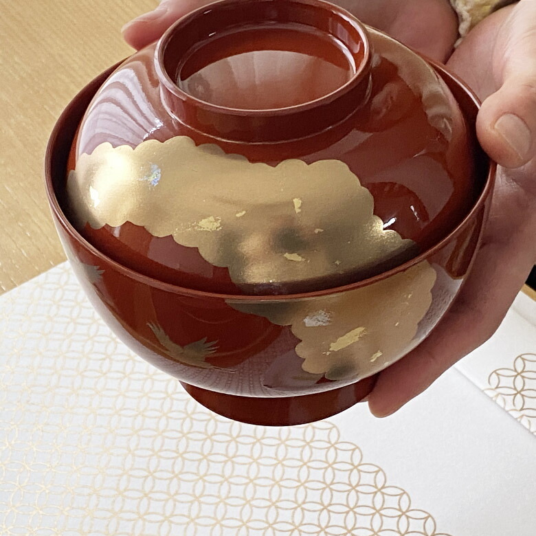 山中塗 雑煮椀 光輝 洗朱 3t-422 雑煮椀 オシャレ おしゃれ 蓋付き モダン