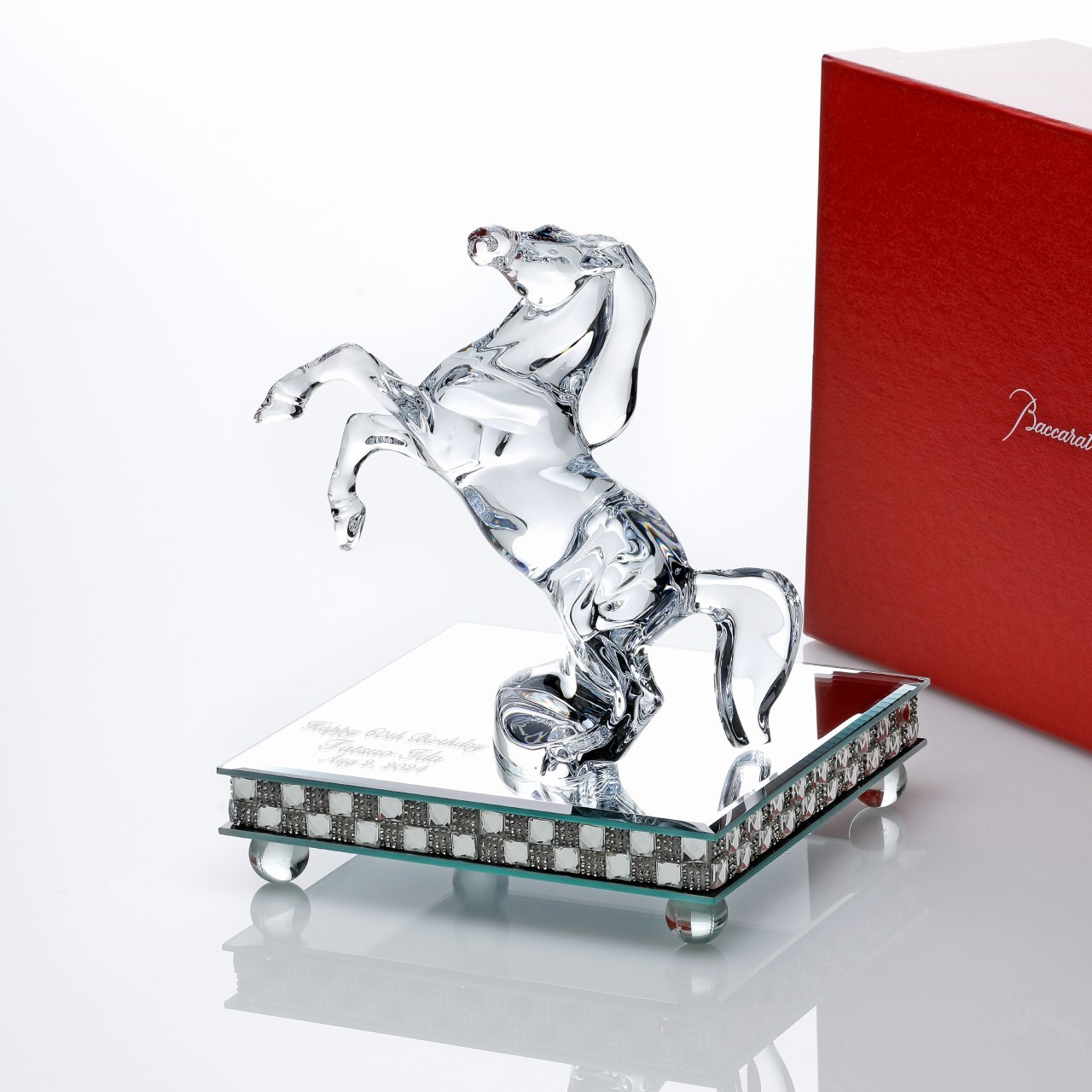 Baccarat バカラ いななく馬・ミラー台座 Lサイズ オリジナルセット 名