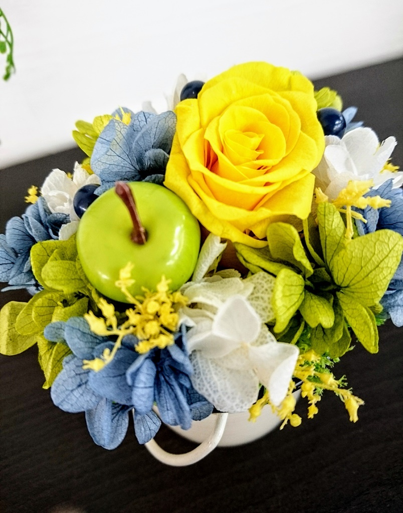 プリザーブドフラワー アレンジメント アンティーク 黄色 赤