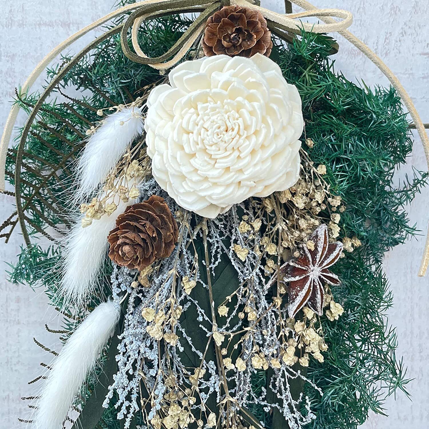 スワッグ ドライフラワー プリザーブドフラワー リース 【ホワイト
