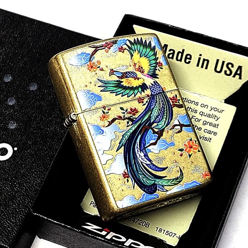 ZIPPO ライター 鳳凰 和柄 着物 ブラスバレル仕上げ ジッポ 和風