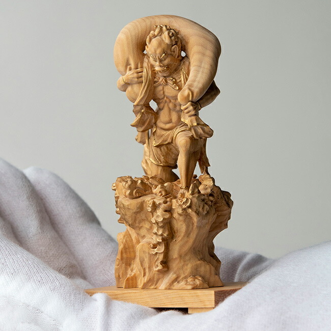 1-2W 極小仏 風神[風神像 神様 仏像 木製 木彫り 柘植 ツゲ 高さ9.5cm