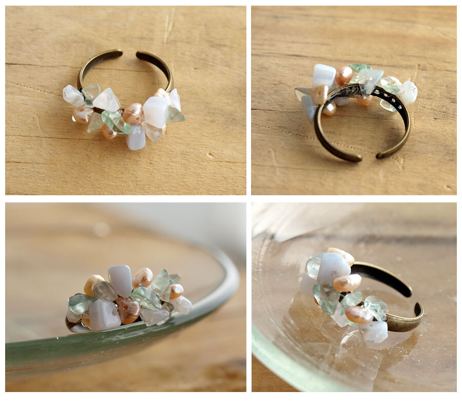 SAWA サワ】 淡水パール と 天然石 の リング (R-2) 指輪 ハンドメイド