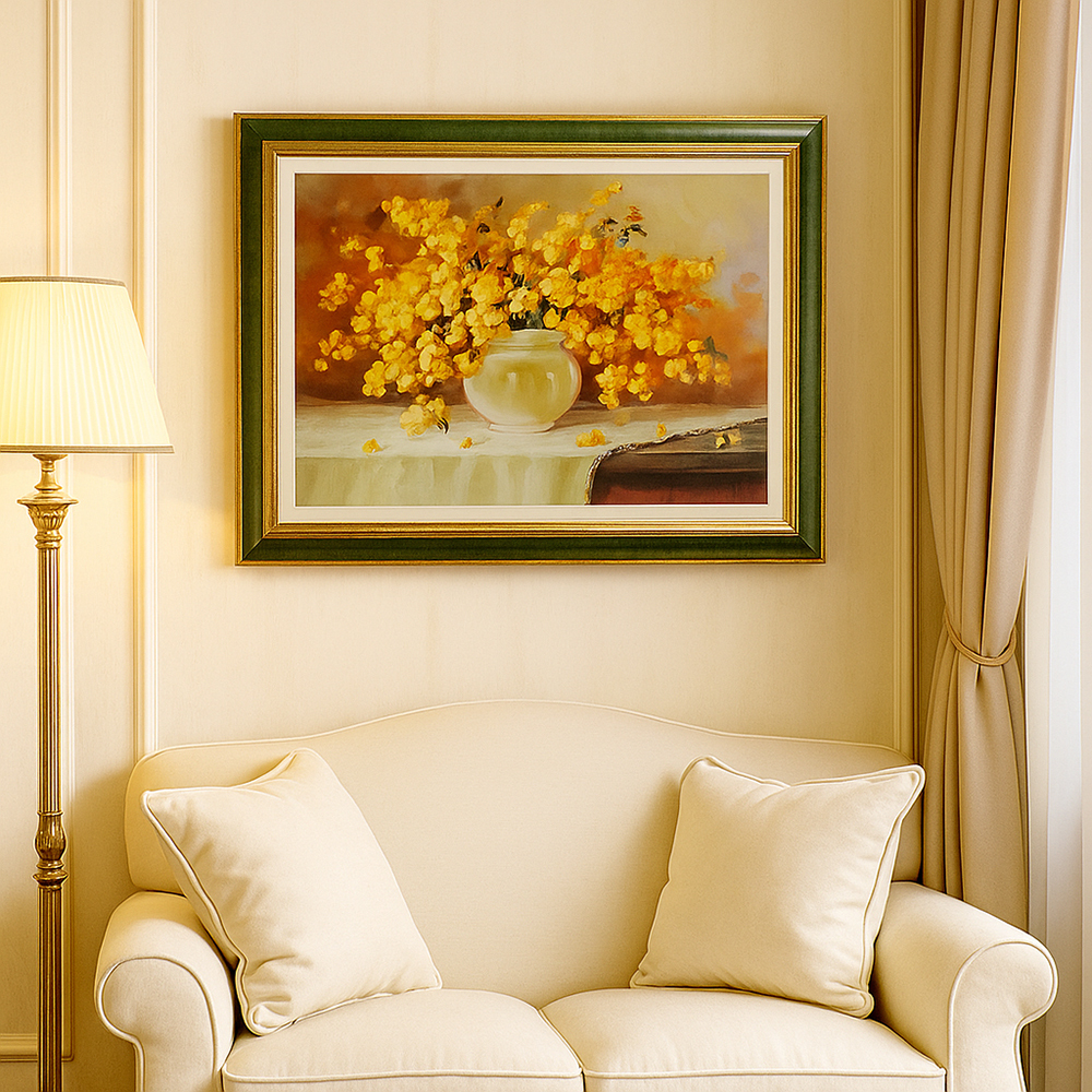 イタリア製 アートフレーム ヨーロッパ 大人気 幸せを呼ぶ 黄色の花