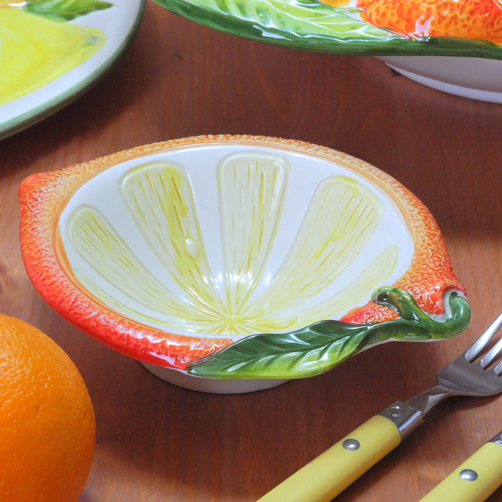 イタリア製 オレンジ柄 デザートボウル サラダボウル 白 橙 ハンド