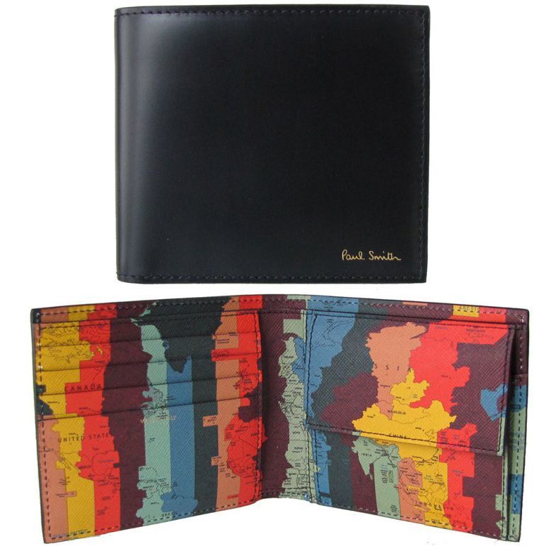 ポールスミス Paul Smith 財布 二つ折り財布 メンズ ブラック 世界地図