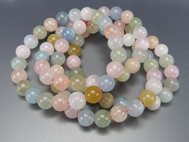 癒し多彩モルガナイトアクアマリン9mm弱ブレスレットAAAレア天然石