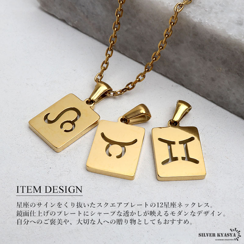 12星座ネックレス プレートネックレス ゴールド レディース メタル