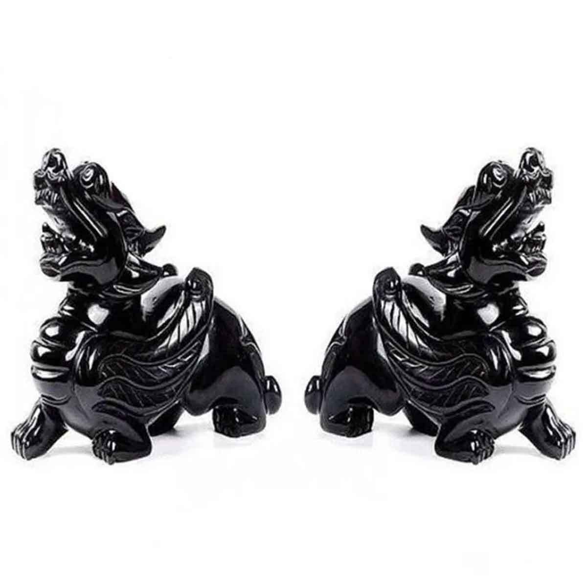 ヒキュウ 黒曜石 2体セット 翼 貔貅 ひきゅう 雌雄 風水 置物 風水