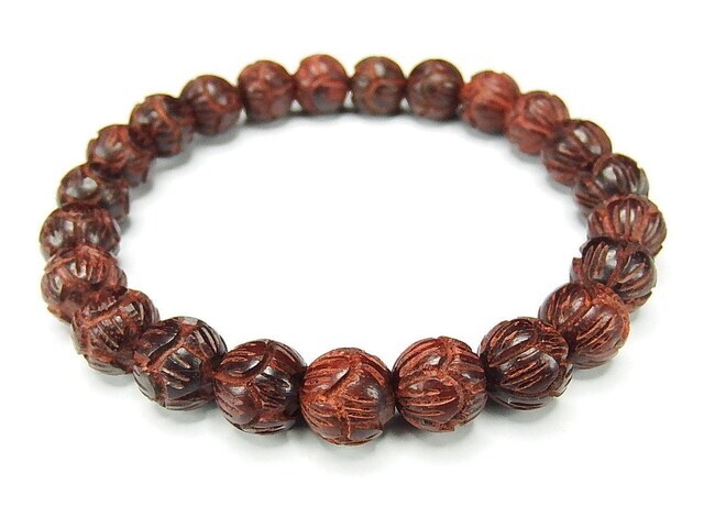 天然檀木小葉紫檀蓮の花約8.5mm手彫り彫刻数珠ブレスレット - 【石街