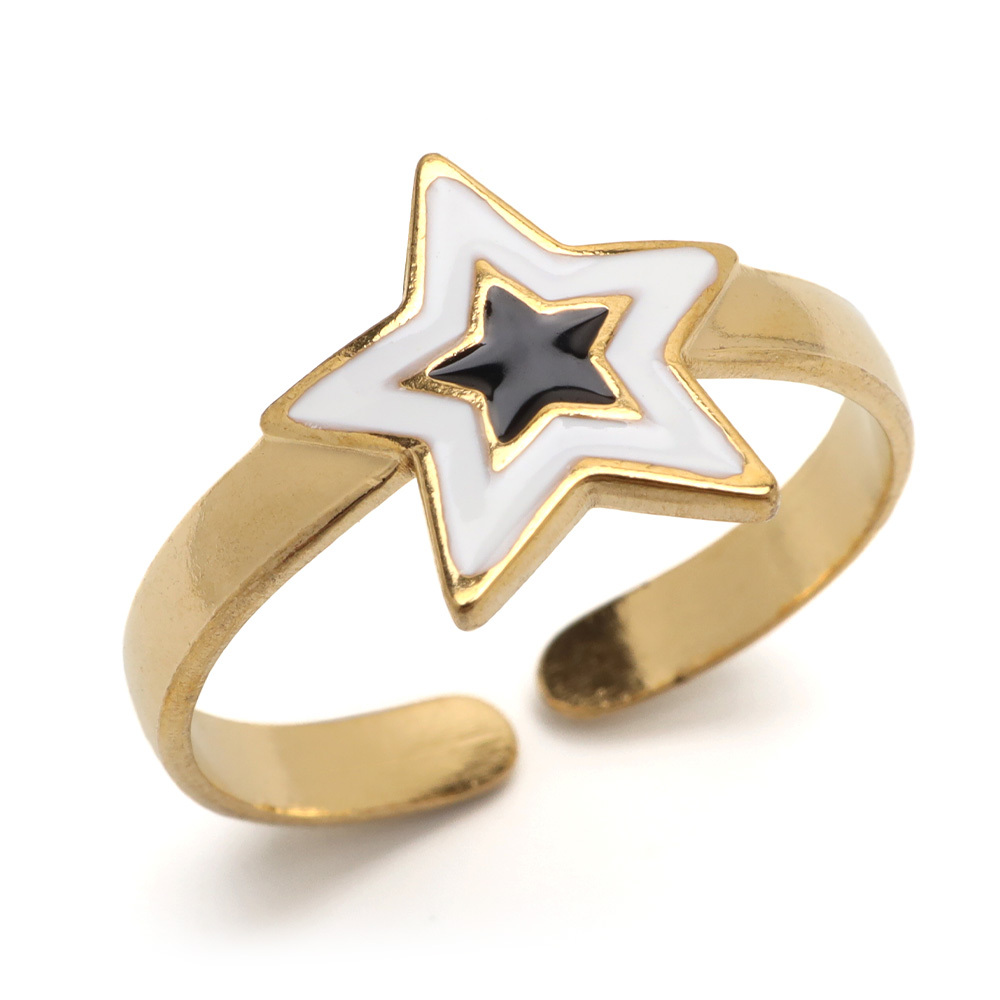 ステンレス スターリング 星リング オープンリング 白黒 かわいい
