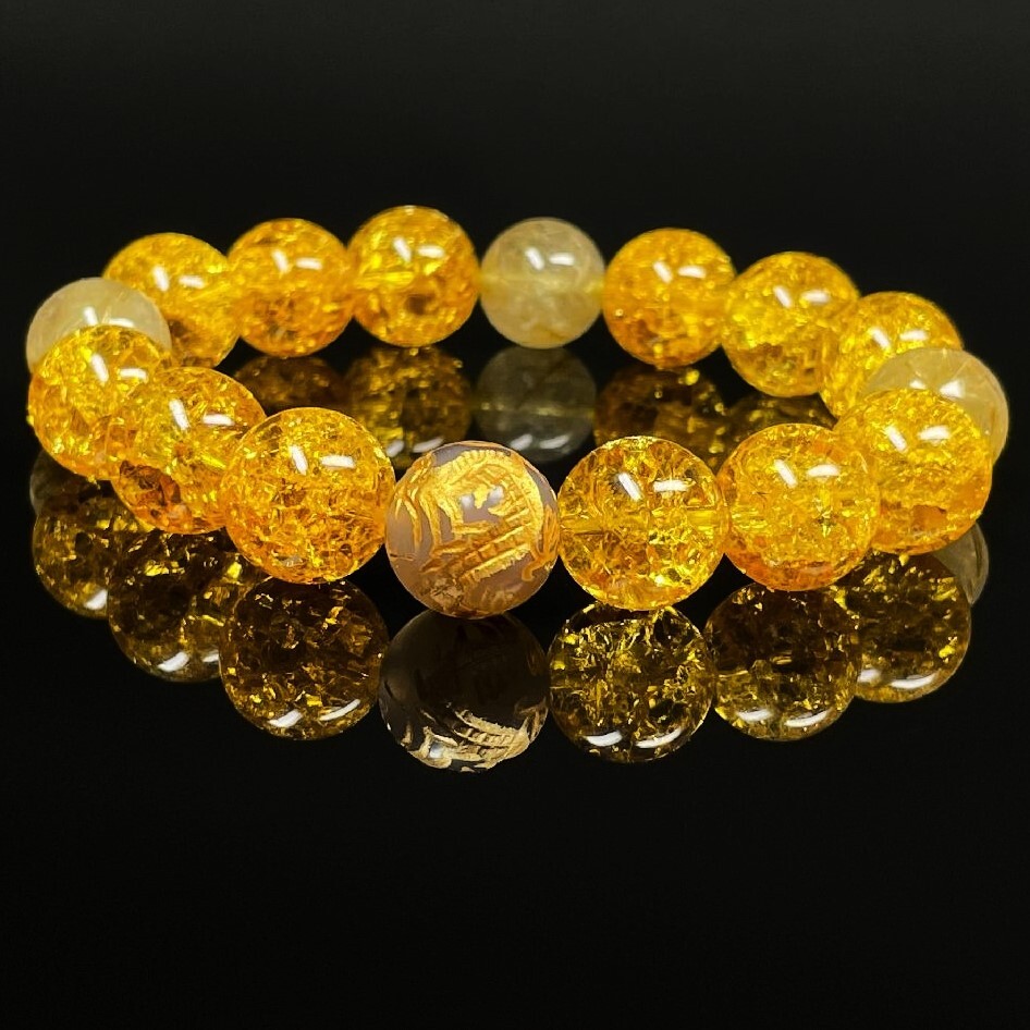 最強金運数珠］12ミリ 金彫皇帝龍 龍紋石 ドラゴンアゲート シトリン