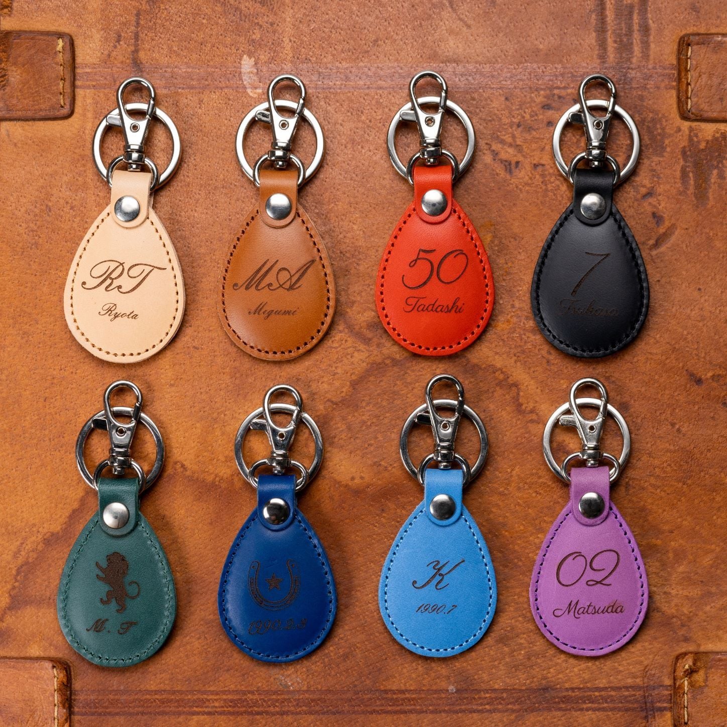 名入れ 革キーホルダー 名前入り レザーキーリング キーリング