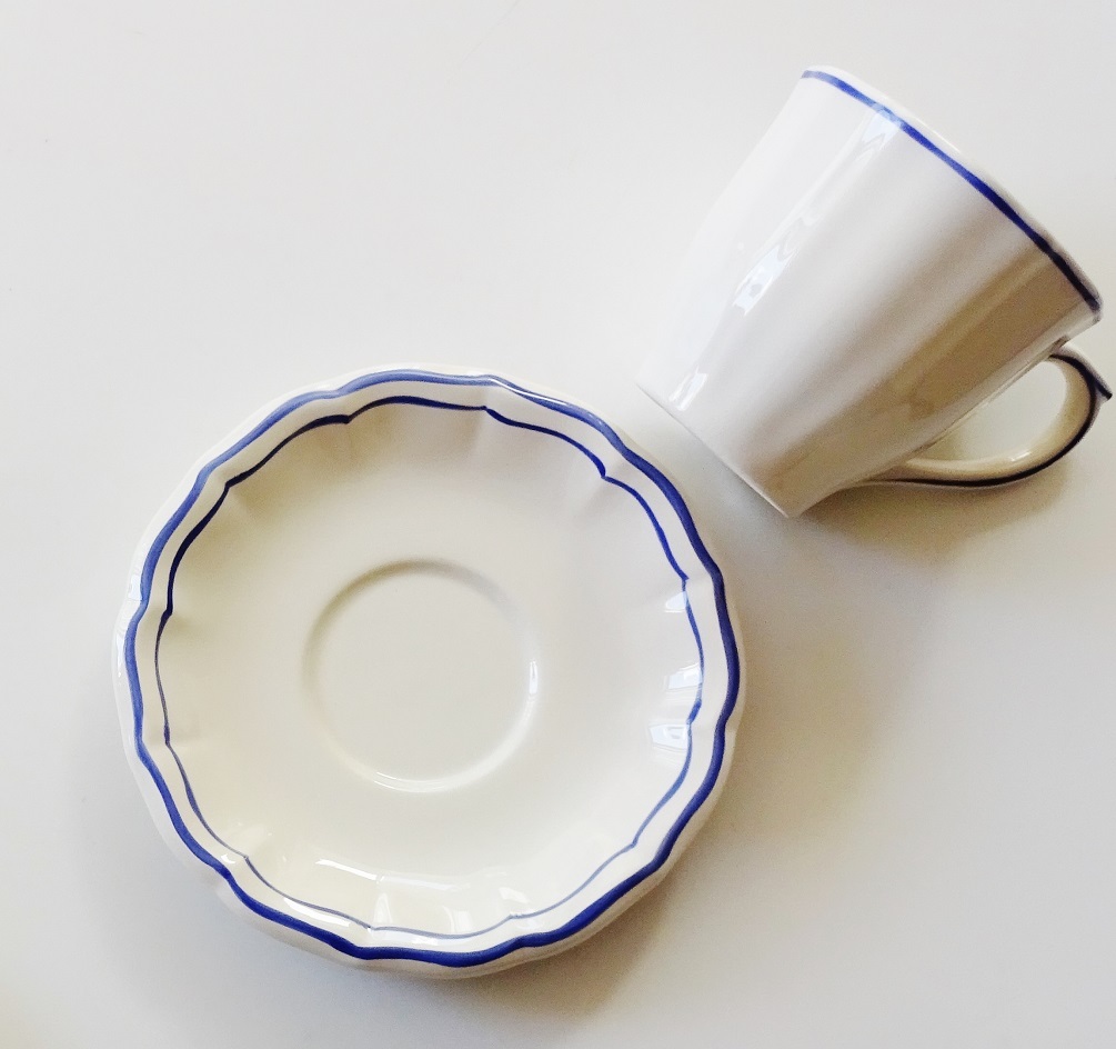 ジアンGIEN フィレブルーFILET BLEU ティーカップ＆ソーサー ペア【御