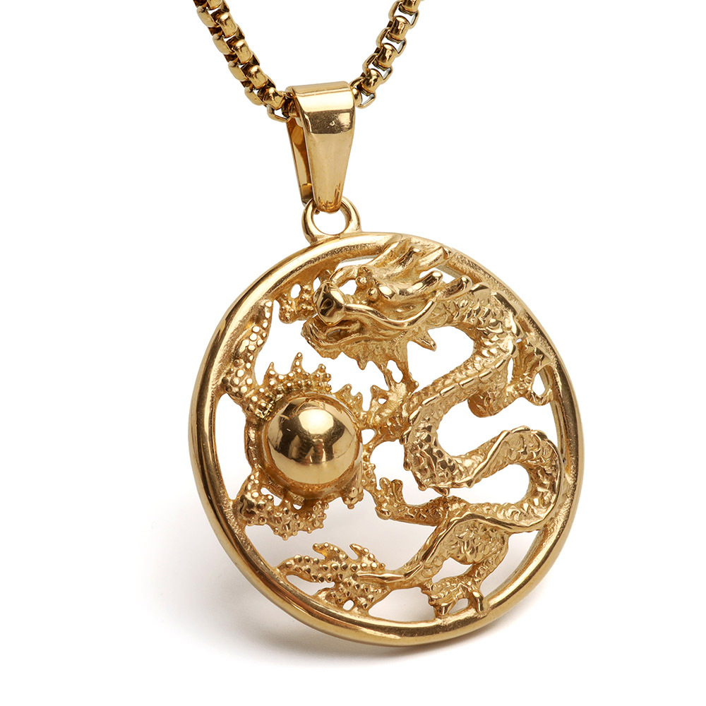 ドラゴンネックレス ステンレス 透かし彫り 龍ネックレス ペンダント