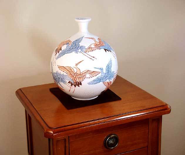 有田焼 円左エ門 美人絵 六角瓶 花瓶 高さ約26cm／飾り壺／インテリア