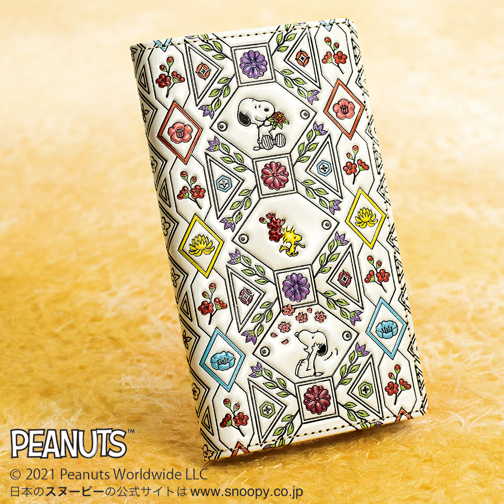 吉祥花づくし 日本製 浅草文庫 牛革製 スマホケース 手帳型 全機種対応