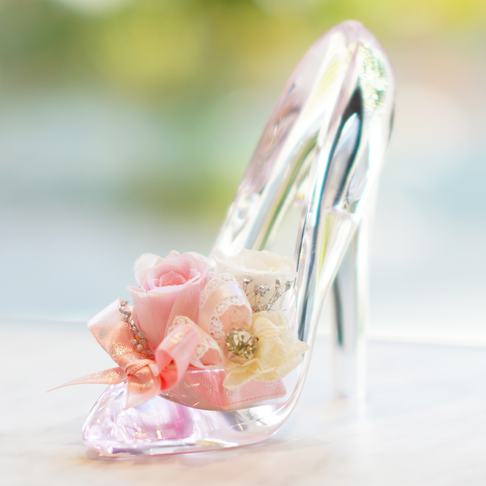 桜色の春モデル大好評 シンデレラの靴 プリザーブドフラワー ガラスの