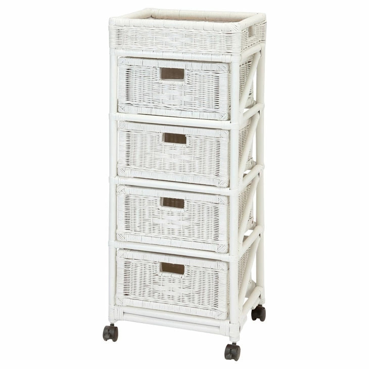 天然籐 ラタン ランドリー チェスト ランドリーラック スリム 4段