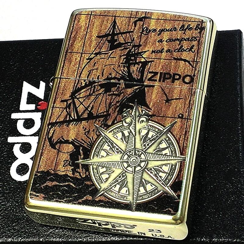 ZIPPO ライター コンパス 真鍮いぶし仕上げ ジッポー ゴールド 帆船