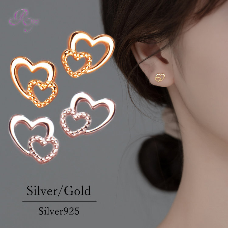 ご家庭用梱包】ピアス ハート 小さい ダブルハート シンプル 軟骨 金属
