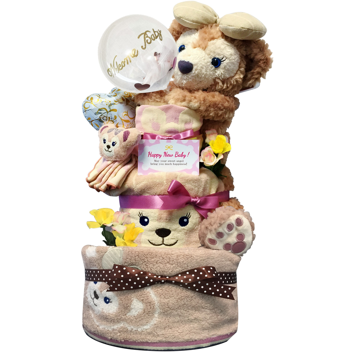 おむつケーキ 出産祝い ディズニー シェリーメイ ぬいぐるみ 3段