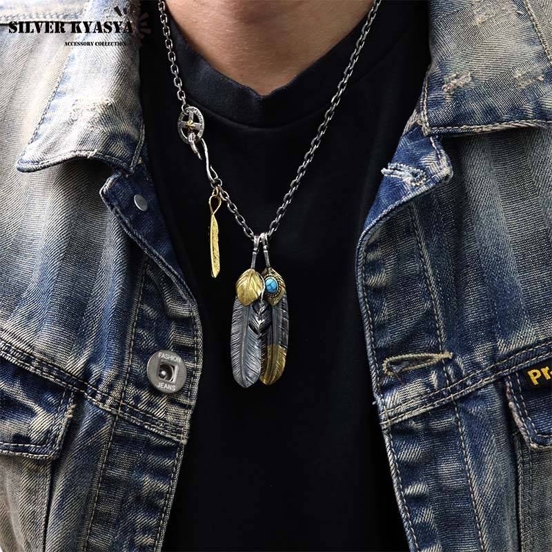 シルバー925 フェザーネックレス メンズ シルバーネックレス 羽根 先金