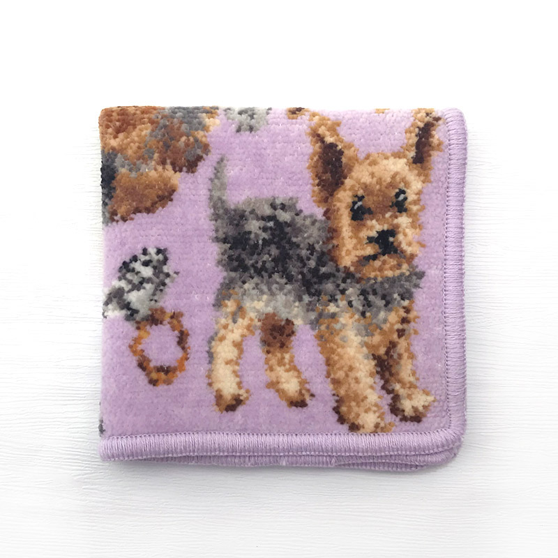 人気商品 ヨークシャー（パープル）ハンカチ ヨークシャテリア