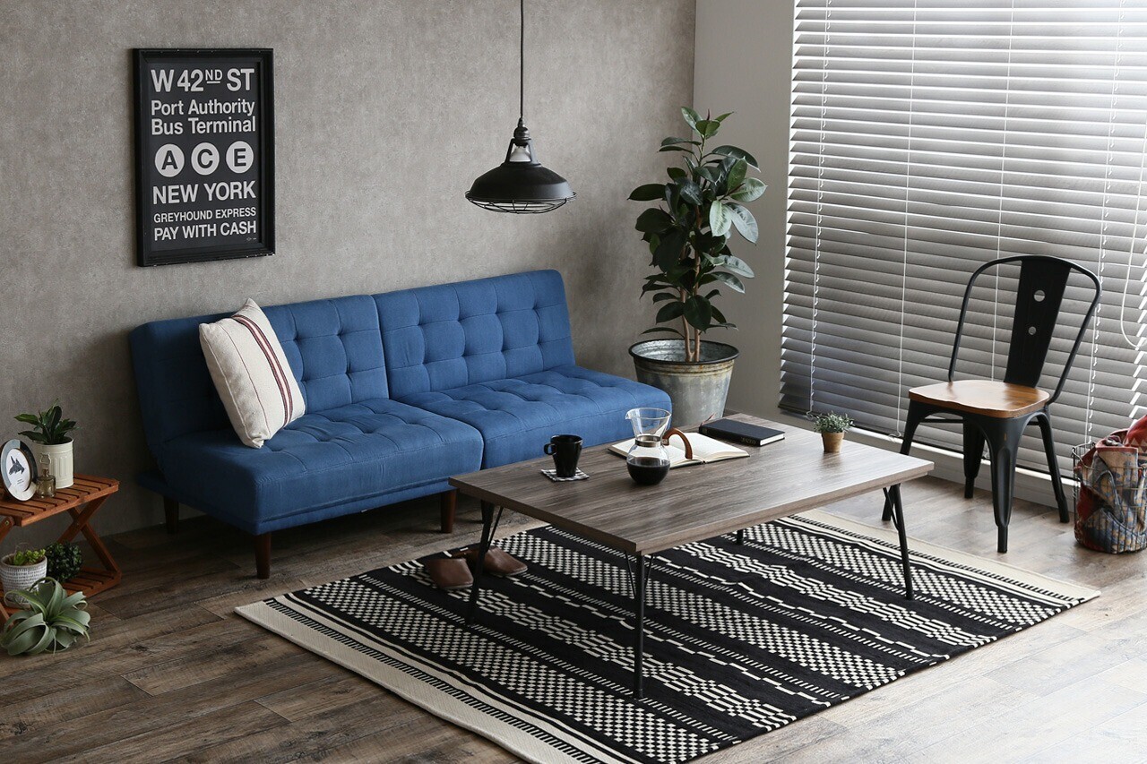 Colton リクライニング式ソファベッド デニムブルー - 【メタル