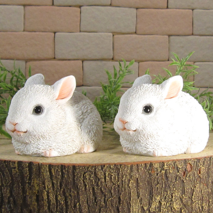 うさぎ 置物 リアル ミニ白うさぎ 2体セット 動物オブジェ ガーデン