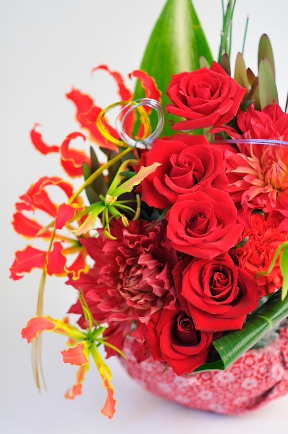 豪華 赤系 アレンジメント プレゼント 還暦祝い 還暦 花ギフト