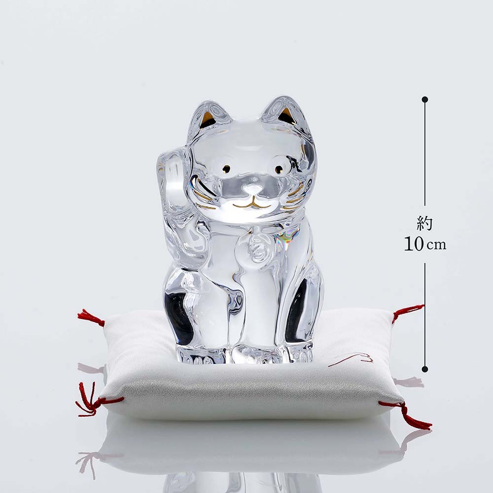Baccarat バカラ まねき猫 クリア Sサイズ 白座布団付き 名入れ彫刻代