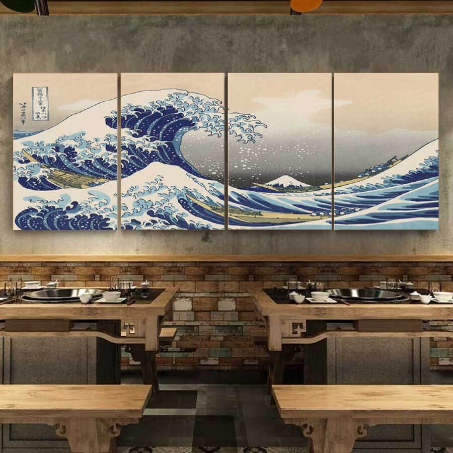 葛飾北斎 富嶽三十六景「神奈川沖浪裏」4枚セット 人気 絵 30×40cm