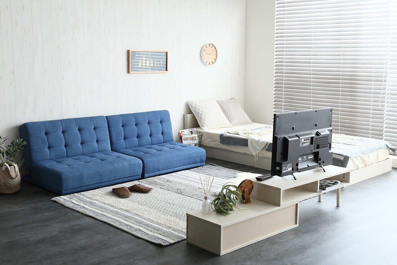 Colton リクライニング式ソファベッド デニムブルー - 【メタル