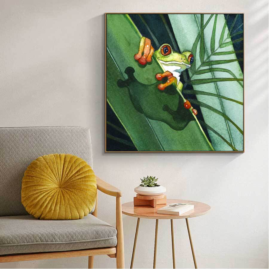 壁に取り付けられた油絵ハッピーグラスカエル抽象画 【公式通販】
