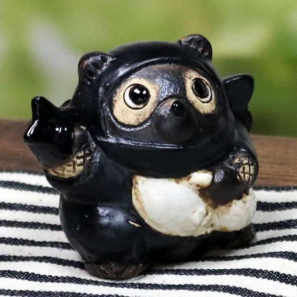 信楽焼 4色から選べる 狸 高さ6cm 置物 陶器 縁起物 手裏剣忍者たぬき