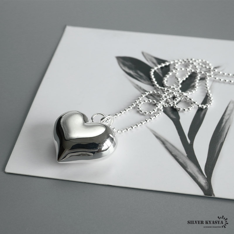 シルバー925 ハートネックレス ビッグハート メタル シルバー