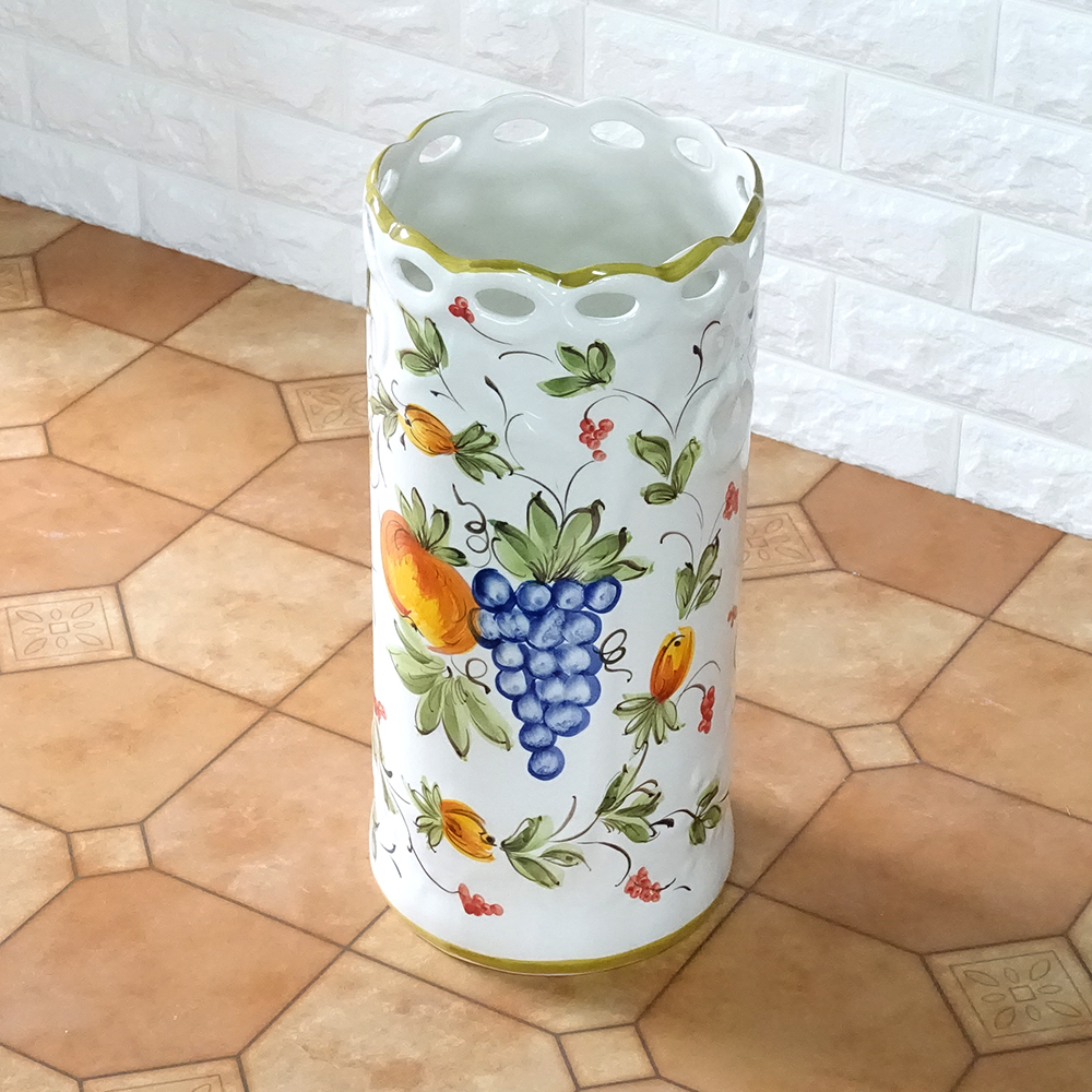 ポルトガル製 陶器 傘立て レース トロピカル フルーツ柄 伝統