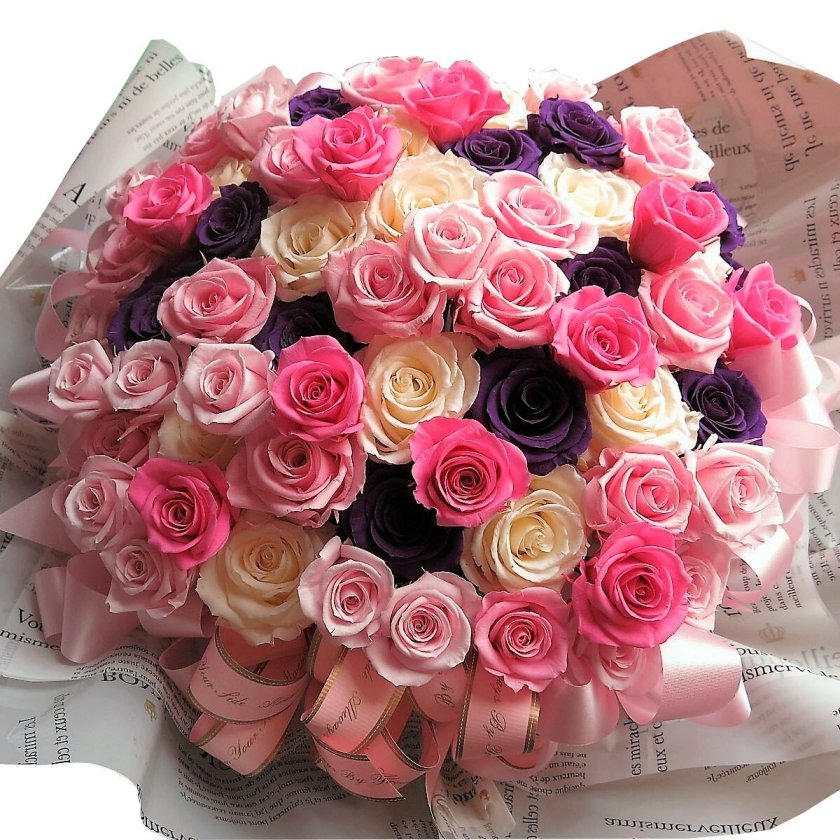 大きな花束 バラ いっぱい 花束風 カラフル】特大ケーズ入り 紫バラ