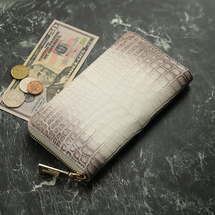 ヒマラヤクロコダイル ラウンドファスナー 長財布 メンズ 一枚革